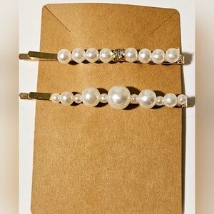 NWT SET OF 2 FASHION GOLD PLATED FAUX PEARLS BOBBY PINS!